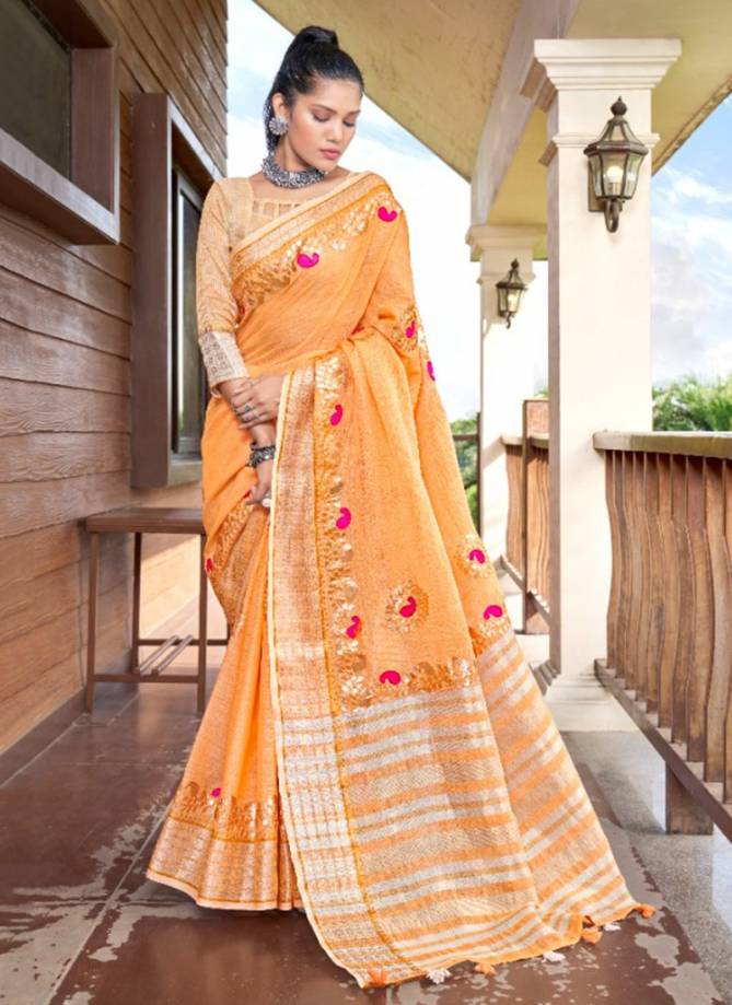 RAJYOG SANAYAA ANDAZ Latest fancy Designer Heavy Wedding Wear Soft linen with Beautiful Gotapatti Border Sree Collection
